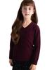 Girls' V-neck Wool Base Layer Sweater - Soft, Warm, Skin-friendly, Solid Color One-Piece Top