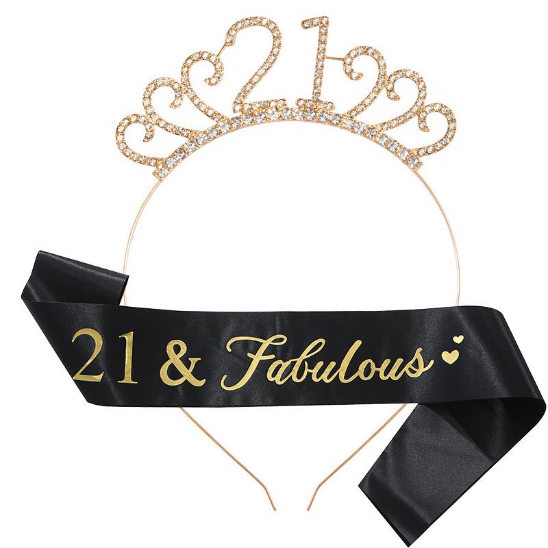 Birthday Number Crown, Headband, and Sash Set for Women: Ages 18, 21, 30, 40, 50, 60, 70