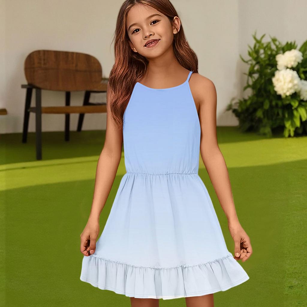 Abito Estivo Casual da Bambina con Scollo Rotondo, Monocolore e Senza Maniche