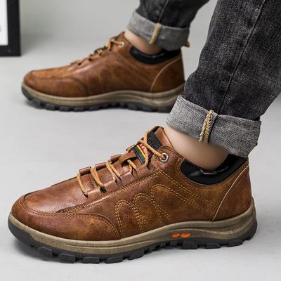 Fashion Men Leather Casual Shoes Retro Comfortable Sneakers New Outdoor Waterproof Hiking Shoes Fashion Flats Mens Vulcanize Shoes