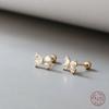 925 Sterling Silver Plating 14K Gold Zircon Bow Screws Earrings for Women Korean Exquisite Jewelry Birthday Gift