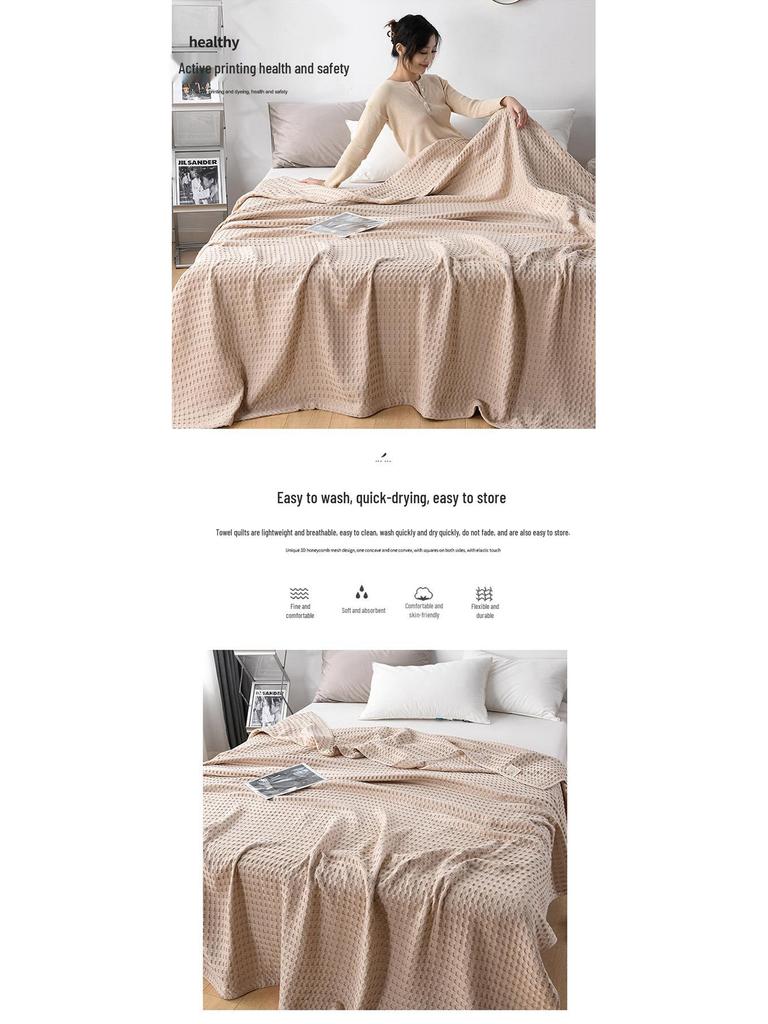 Pure Cotton Adult Waffle Gauze Blanket - Summer Quilt & Nap Towel