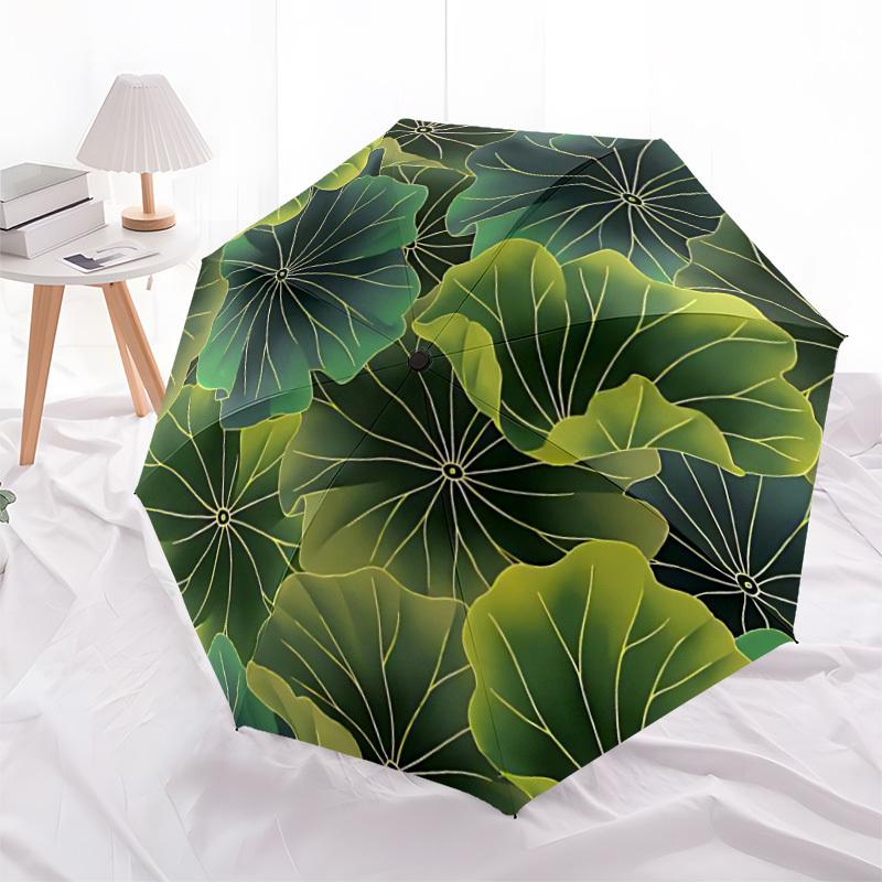 1pc Lotus Leaves Pattern Automatic Open/Close Umbrella Compact Folding Umbrella, All-Season Portable Umbrella for Women/Men F1124272