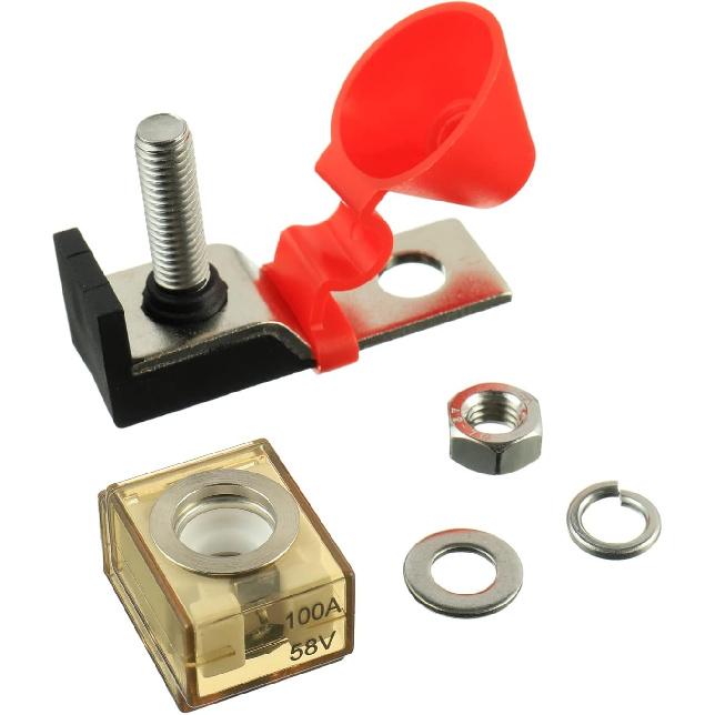 100 AMP MRBF Terminal Block Fuse Holder Single Stud 5/16" (M8) Compact Rated Battery Fuse 100A