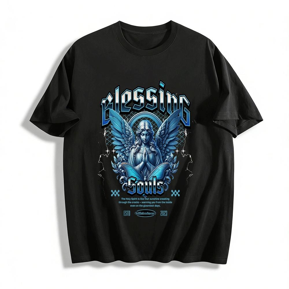 

Blessing Souls Angel Graphic Tee Holy Spirit Inspirational Streetwear Pure cotton T-shirt XXS