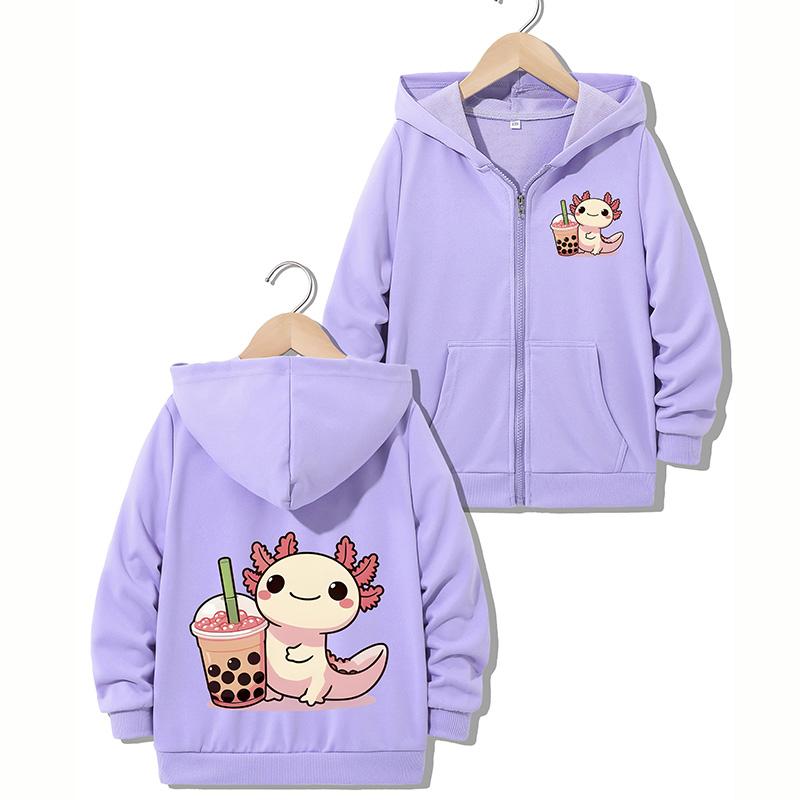 Funny Stylish Casual Hoodie Axolotl Jacket for Boys Girls Zipper Spring and Autumn Trendy Animal Cartoon Sweatshirts Zip Up