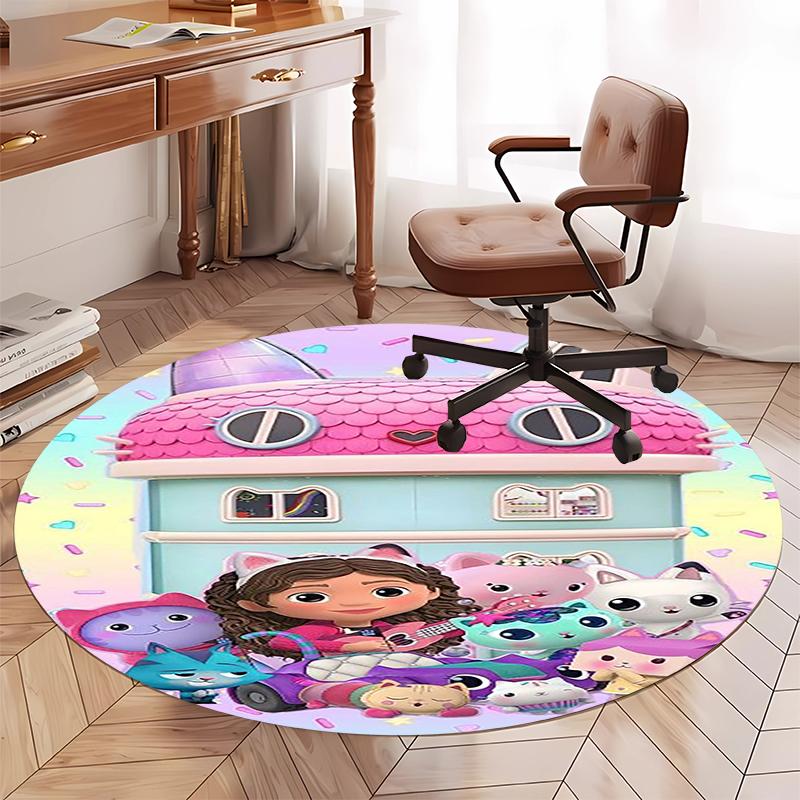 Gabby’s Dollhouse Printed Round Rug Carpet Chair Rug Area Rug Entryway Doormats,for Office Chair Living Room Bedroom Kitchen Room.