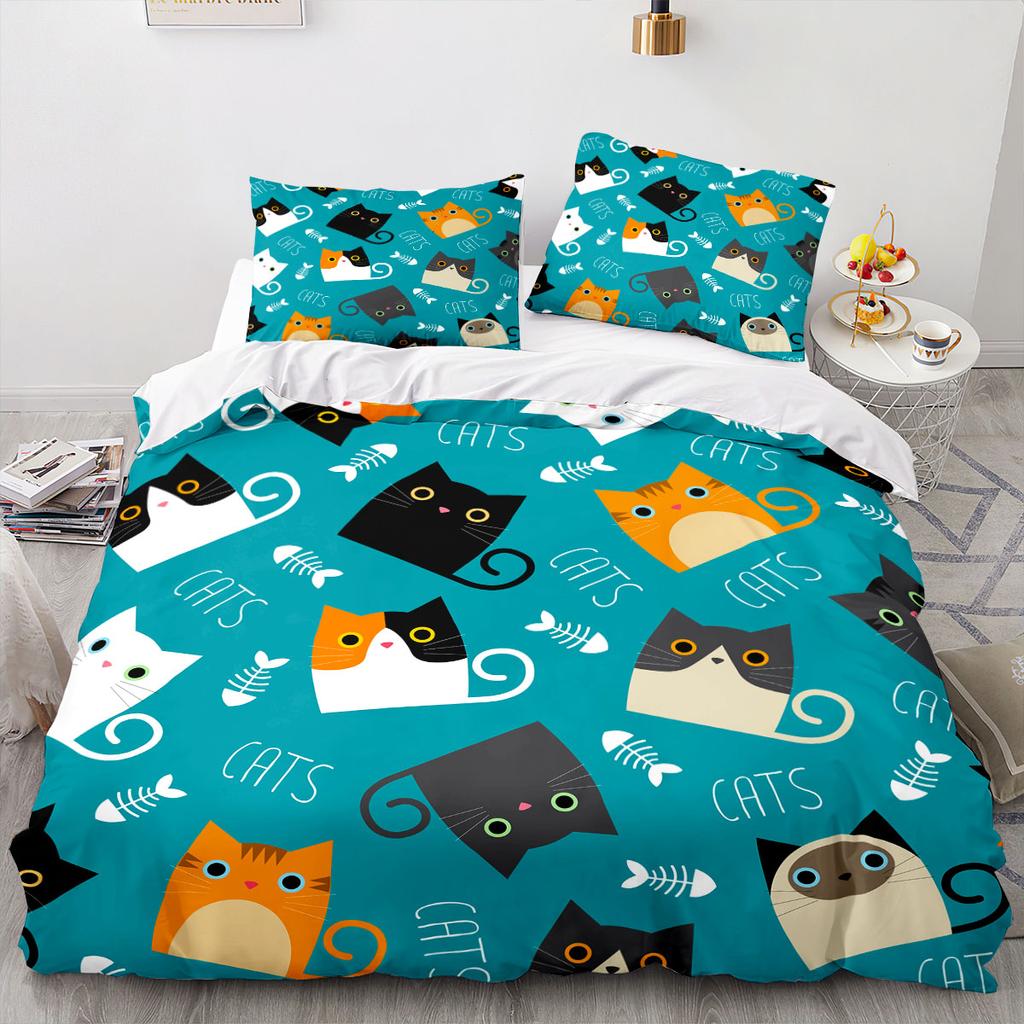 Cartoon Animal Cat Duvet Cover 3D Large Print Double Size Quilt Cover Bedding Set Single Set