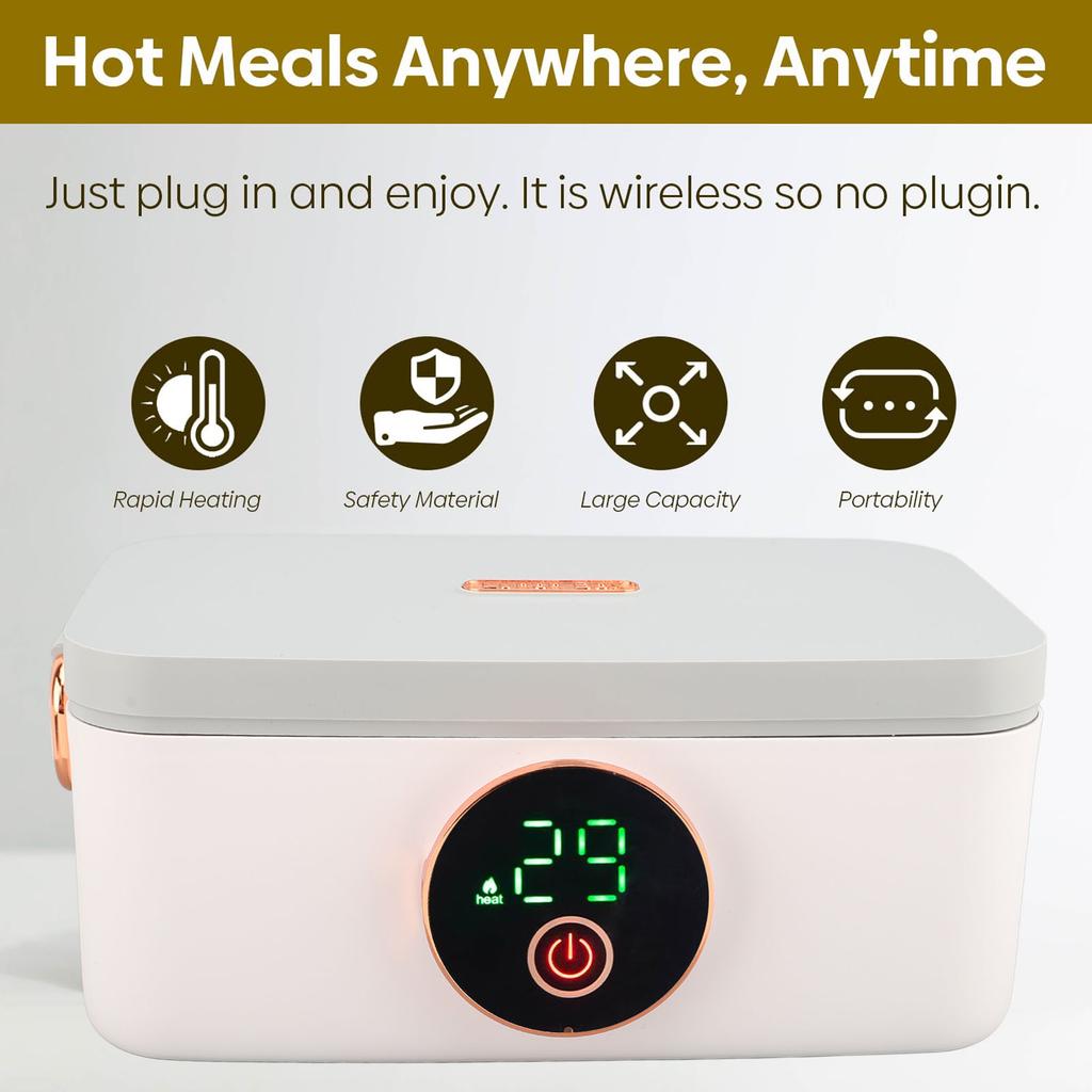 Elektrische Lunchbox 1L Fassungsvermögen USB-wiederaufladbar Tragbar Kabellos Beheizbare Lunchbox für Büro Reisen Auto