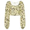 MO&Co. French Floral Silk Blend Puff Sleeve Backless Top