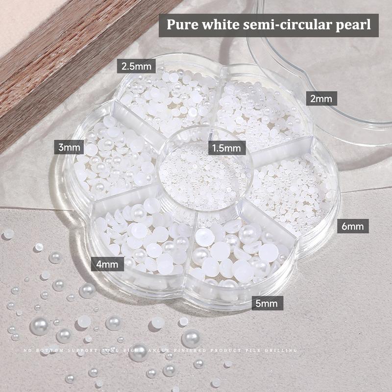 

7 ячеек серебро золото жемчуг украшения для нейл-арта белый полукруглый плоское дно смешанный размер аксессуары для нейл-арта DIY белый