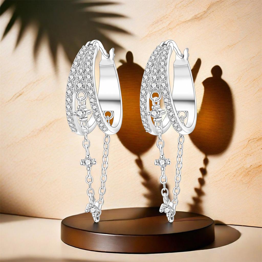 S925 Silver Three Circle Tassel Earrings Hoop Earrings Women Jewelry Trendy Anniversary Gifts