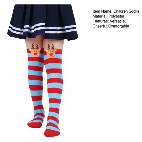 Kids' Christmas Socks Reindeer Plush Striped Knee-High Stockings Over Knee Socks Festive Holiday Wear for Boys Girls