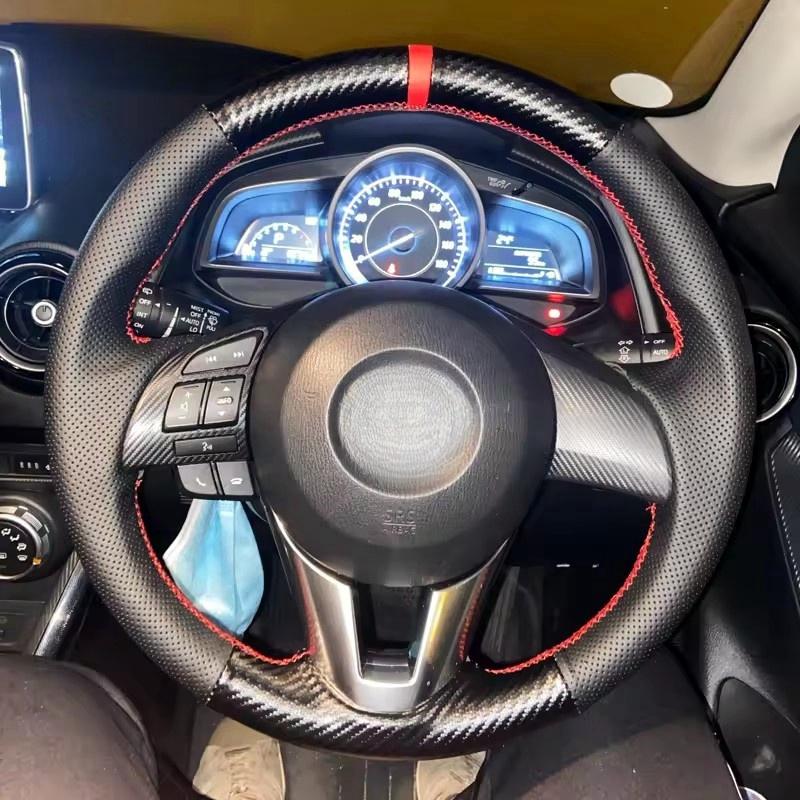 DIY Steering Wheel Cover Leather Carbon Fiber Interior Fit for Mazda 3 Axela Mazda 6 Atenza Mazda 2 CX-3 CX3 CX-5 CX5