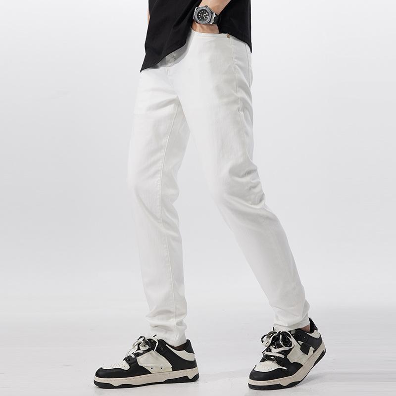 Spring and Summer Men's Jeans Trendy Small Feet Nine-point Long Trousers Three-proof White Casual