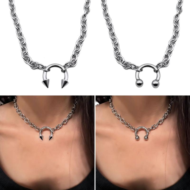 Geometric Nose Clip Collarbone Necklace Stainless Steel Adjustable Neck Chain Jewelry For Club Party Daily Wear