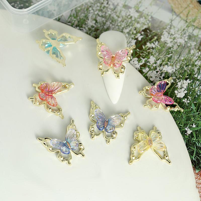 10Pcs Glitter Nail Charms Butterflies 3D Alloy Colorful Gradient Butterfly Nail Art Decoration Nail Accessory Supplies