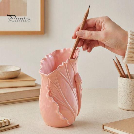 Sustainable Office Stationery Storage Lotus Leaf Pen Holder, Decorative Pencil Modern Eco-conscious Holder Desk Organizer for Supplies Makeup Brushes
