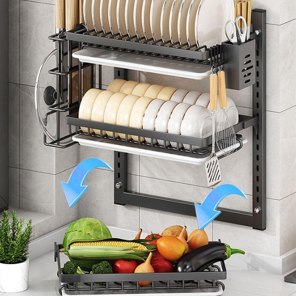 Rust-Proof Dish Drying Rack Wall Mounted Utensil Holder Kitchen Supplies Drain Tray Kitchen Use