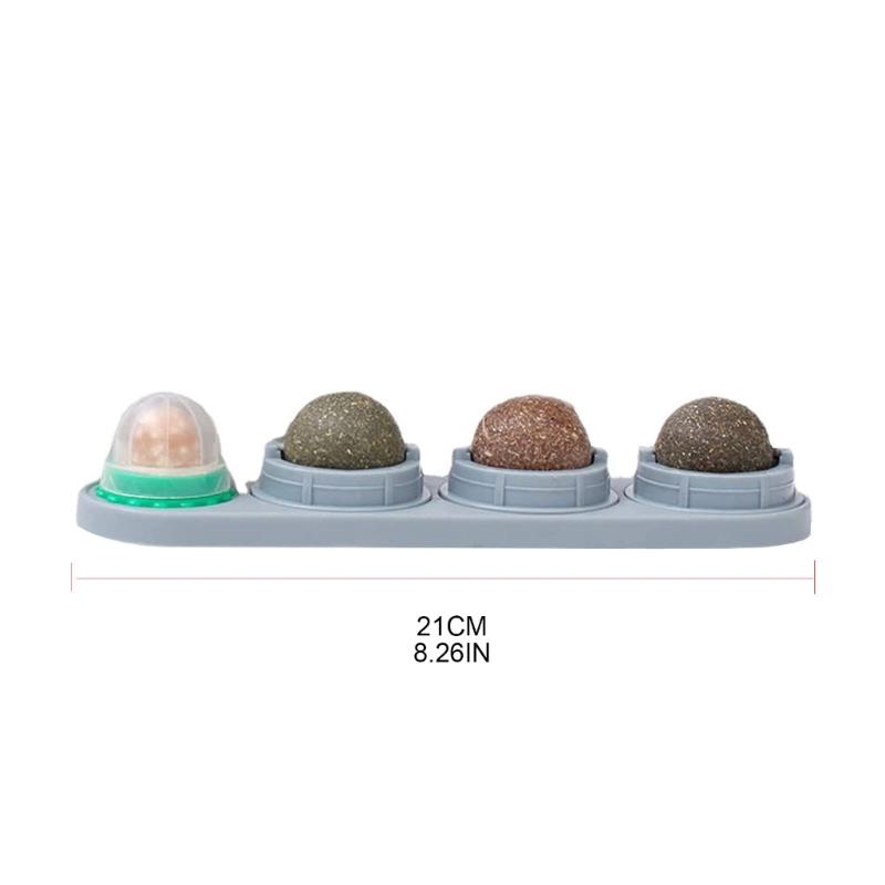 Catnips Toy Edible Ball Set Wall Mount Rotatable Natural Licking Treat Toy for Kitten of Various Age 8" Long Base X3UC