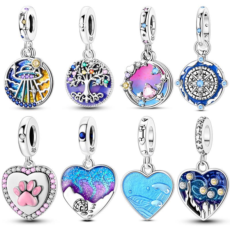New Copper Charms Beads Pendants Colorful Tree Of Life Cosmic Starry Sky Charms For Women Bracelet Diy Jewelry Gift