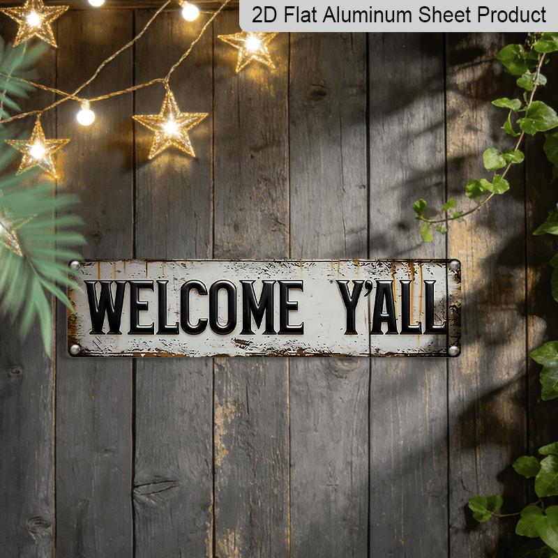 2D FLAT, 15.7×3.94inch Retro "Welcome" Aluminum Sign-old Country Style Wall Decoration, Suitable for Families, Bars, Cafes, Offices and Seasonal