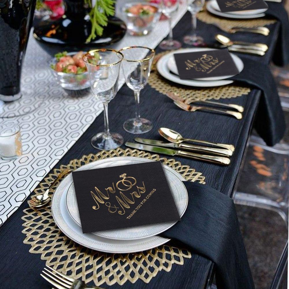100pcs Soft Cocktail Napkins Bronzing Printed Disposable Napkins Mr Mrs Wedding Napkins Home Party