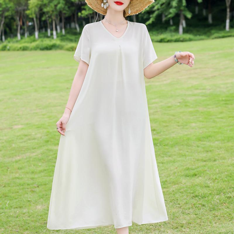 Elegant Women's Dresses Summer Vintage Clothes Plus Size Short Sleeve Casual Loose Long Dress