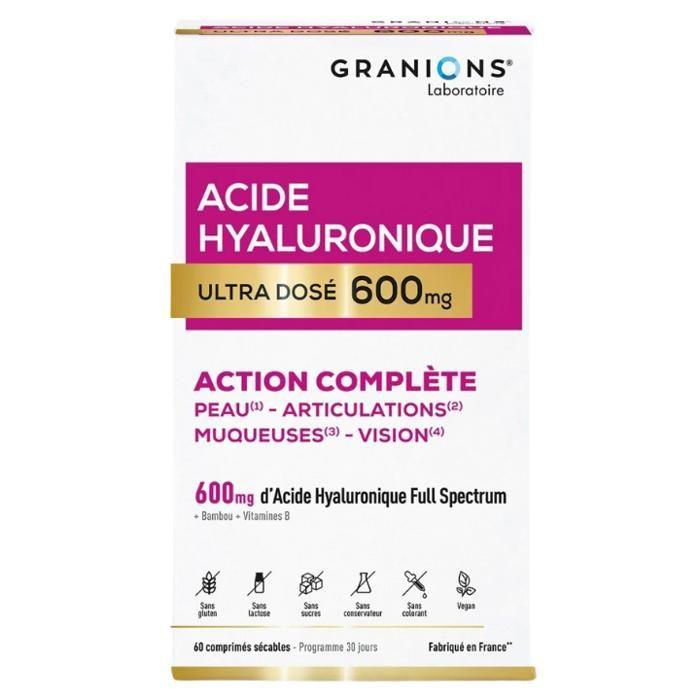 Granions - Acide Hyaluronique Full Spectrum Ultra Dosé 600mg - Peau, Articulations, Muqueuses & Vision - Vegan - 60 Comprimés