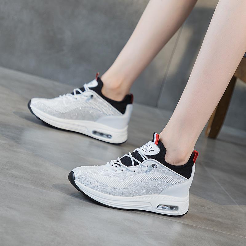 Air cushion sneakers women's 2025 new autumn versatile breathable fly-woven four-season heightening casual running shoes