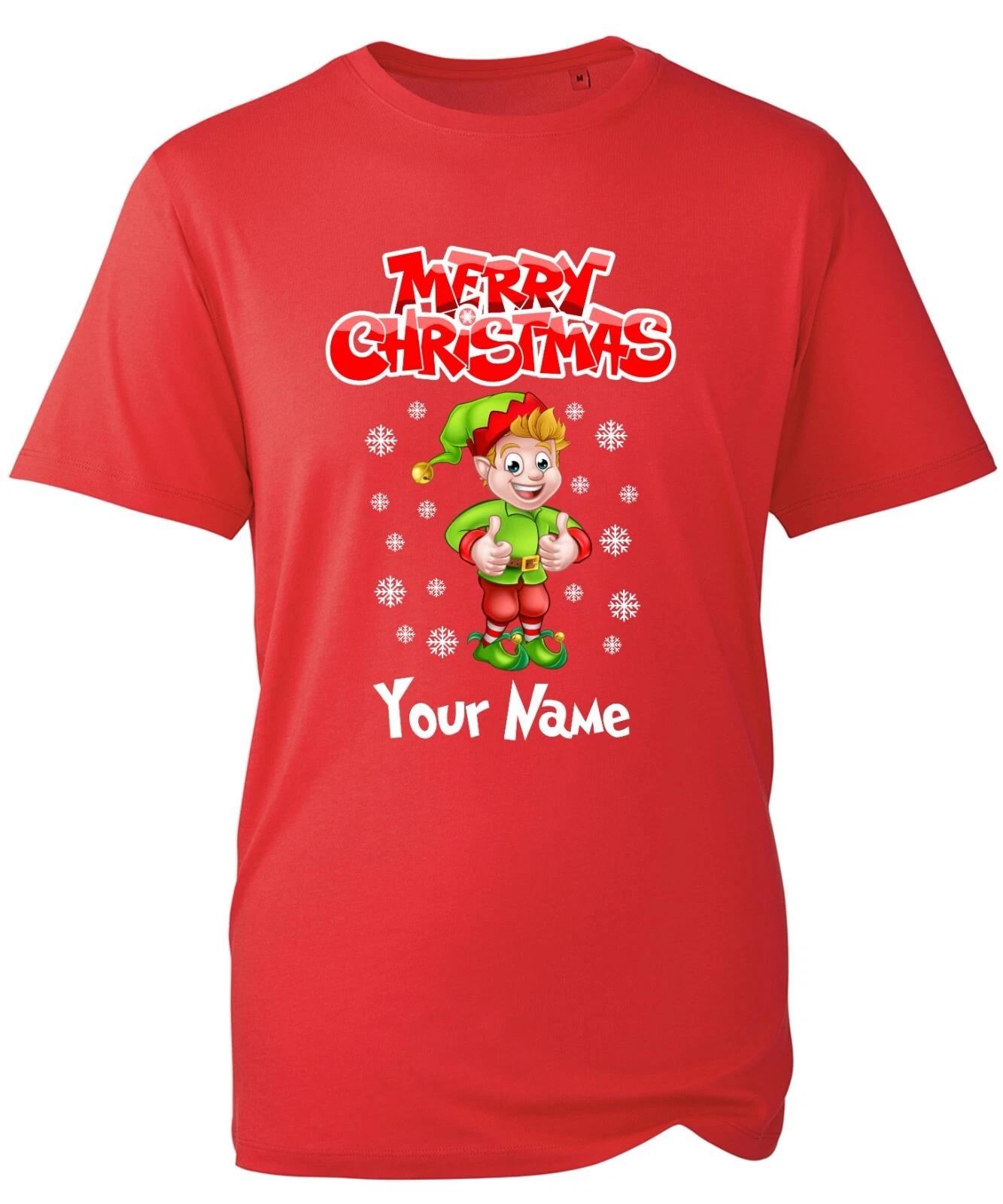 Personalised Merry Christmas Elf Name T-Shirt, Funny Santa Xmas Day Unisex Top XL