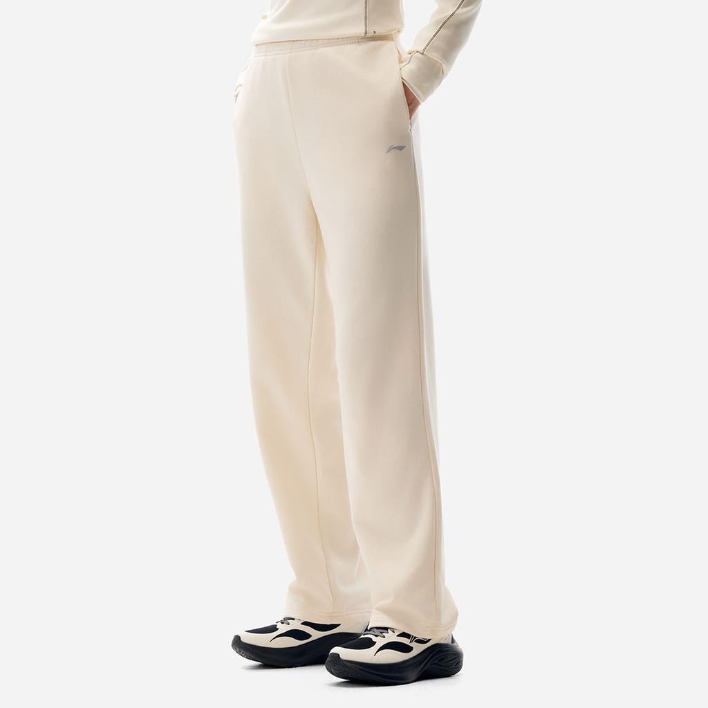 Li-Ning Solid Color Mid Waist Drawstring Versatile Breathable Straight Leg Sports Pants Women Bottoms AKLVA52-3