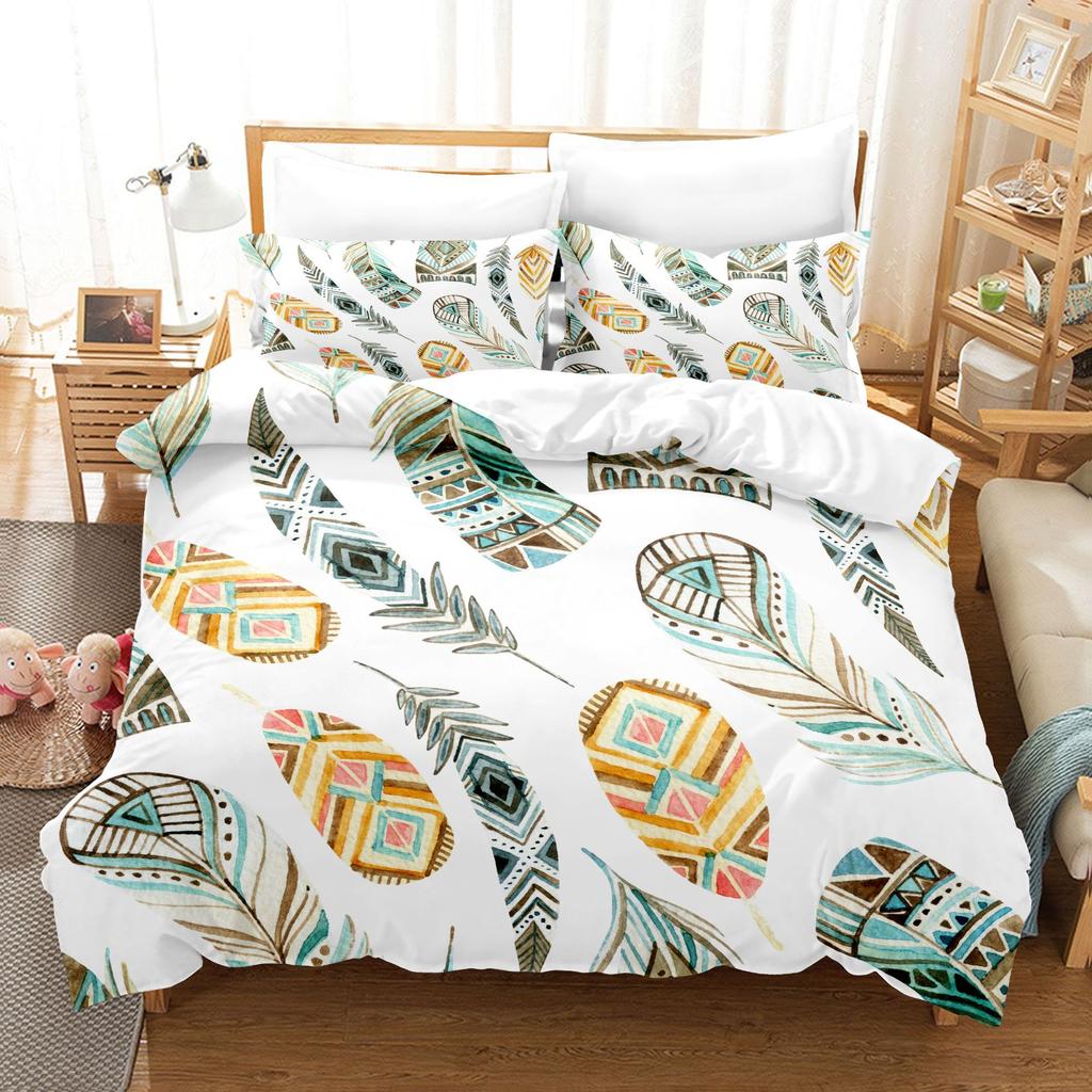Home Bedding Set Feather Pattern Quilt Cover and Pillow Cover Bedding Set AU/EU/US Full Size Bedding Set