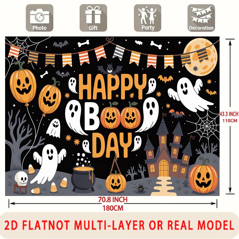 Party Backdrop Halloween Castle Flat Spooky Pumpkin Ghosts Witches Parties Birthdays Event Photo Background Front Door Decor