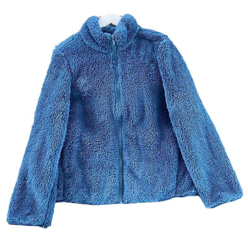 Cardigan gros de fleece coral cu fermoar pentru femei: Mânecă lungă, guler înalt, jachetă de vânt pentru toamnă/iarnă.