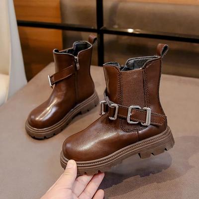 Botas Infantiles Estilo Británico Color Sólido Punta Redonda Plataforma Niñas Tobillo Cremallera Lateral Invierno Moda Infantil Botas de Algodón Nuevas