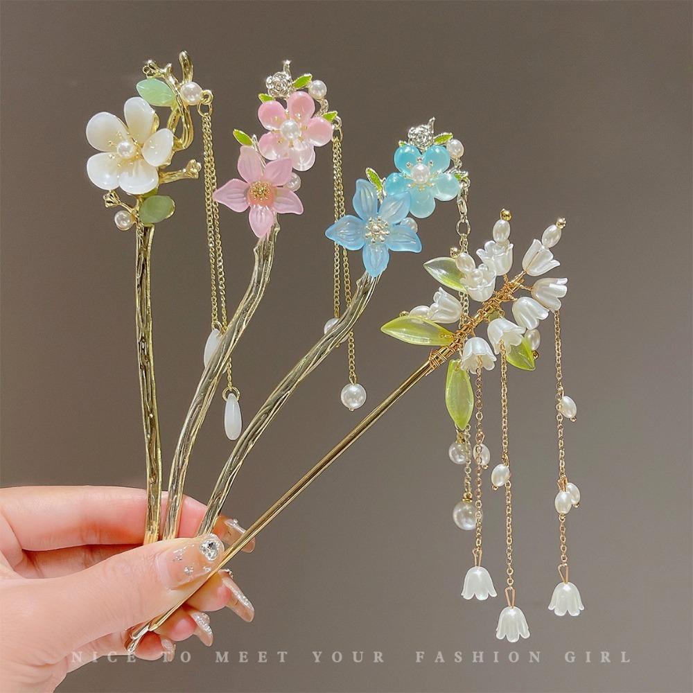 1 szt. Chińskie starożytne akcesoria do włosów kwiat konwalia frędzel spinki do włosów kostium Hanfu patyczek do włosów dla kobiet mężczyzn prezent