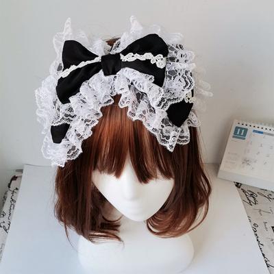 Viktorianisches Retro-Spitzen-Stirnband, süße Doppelschicht, große Schleife, Kawaii-Haarband, Anime, Lolita, Maid, Tea-Party, Cosplay, Kopfschmuck