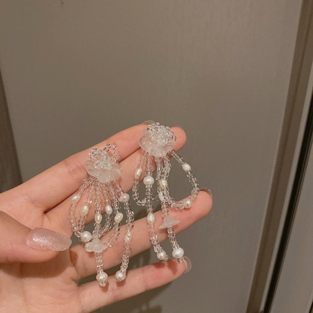 Ambience Silver Needle Flower Fringed Earrings Small Fresh Temperament Earrings Advanced Earrings Women