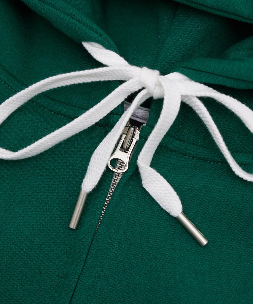 Cream Soda Lab Plain All Season Two-Way Crop Zip-Up Hoodie Green