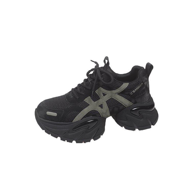 Leather heightening dad shoes women's 2025 autumn new thick-soled four-season comfortable running casual versatile sports shoes