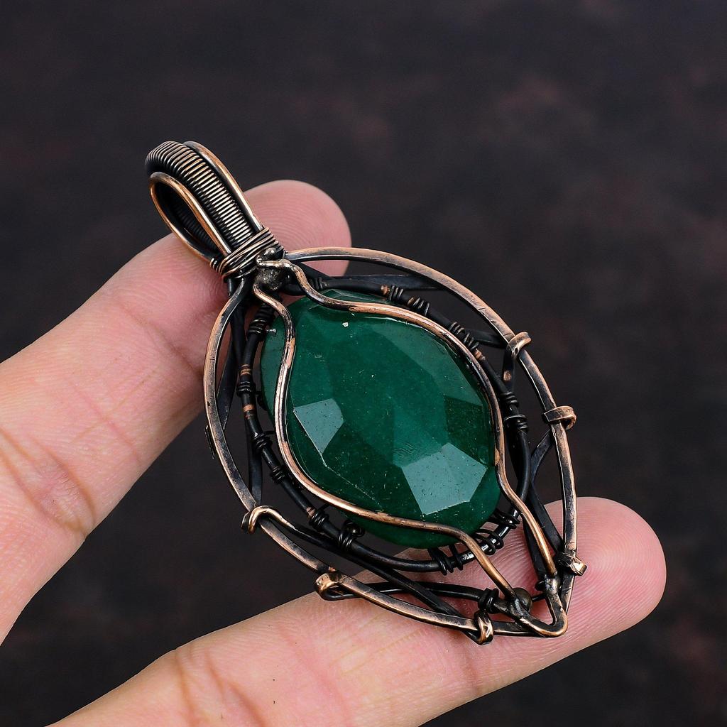 Tree Of Life Faceted Zambian Emerald Pendant Copper Wire Wrapped Gemstone Pendant Copper Jewelry Handmade Pendant Wire Wrap Jewelry For Gift