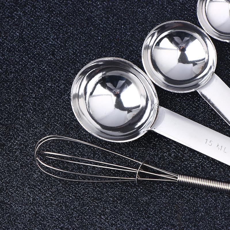 4/6/8Pcs Set Stainless Steel Measuring Spoon Cup With Scale Measuring Ruler Egg Beater Spoon Kitchen Baking Measuring Tool