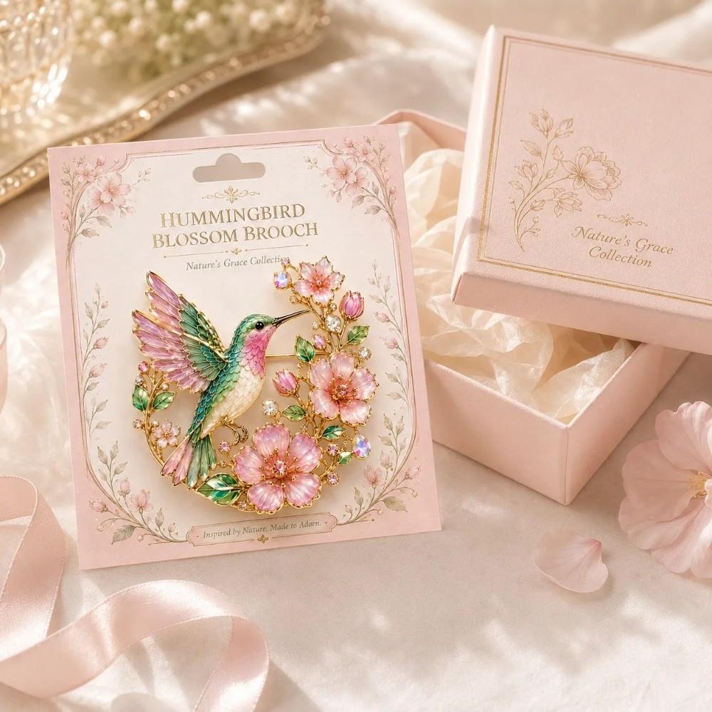 Colorful Design Hummingbird Blossom Brooch Metal Material Bird Brooch Chest Pin For Handbags