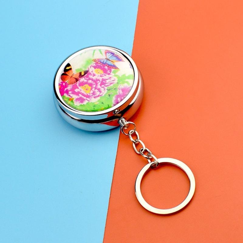Pills Box Keychain With Mirror And Sealed Metal Compartment Keychain Moisture-Proof Medicines Dispenser Travel Accessory