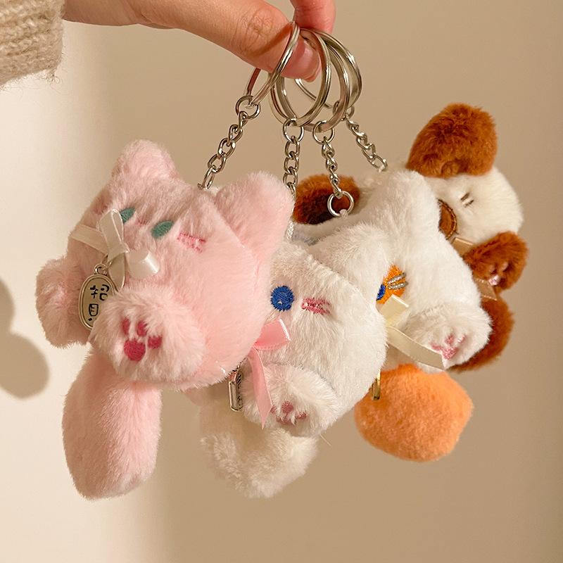 Kawaii Plüsch Glückskatze mit langem Schwanz Schlüsselanhänger Anhänger Niedliches Weiches Stofftier Kleine Katze Taschenanhänger Für Kinder Spielzeug Geschenk