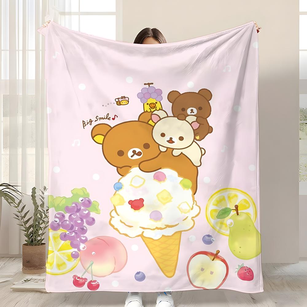 

Character Rilakkuma Throw Kid-Friendly Flannel Throw Blanket Soft Warm Anti-Static Washable All Season 75x90cm