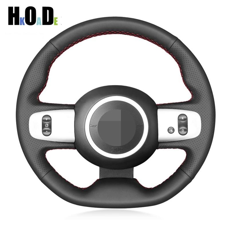 DIY Black Hand-sewing Steering Wheel Cover Artificial Leather Car Steering Wheel Covers For Renault Twingo 3 2014- White Thread