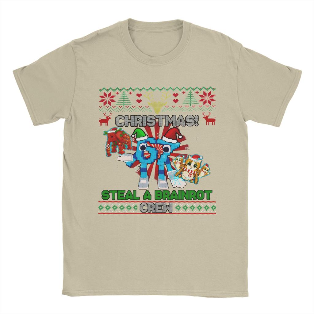 Men TShirts Funny With Elephant And Meowl Steal A Brainrot Christmas Crew Awesome 100 Cotton Tee Shirt Round Collar Tops Gift