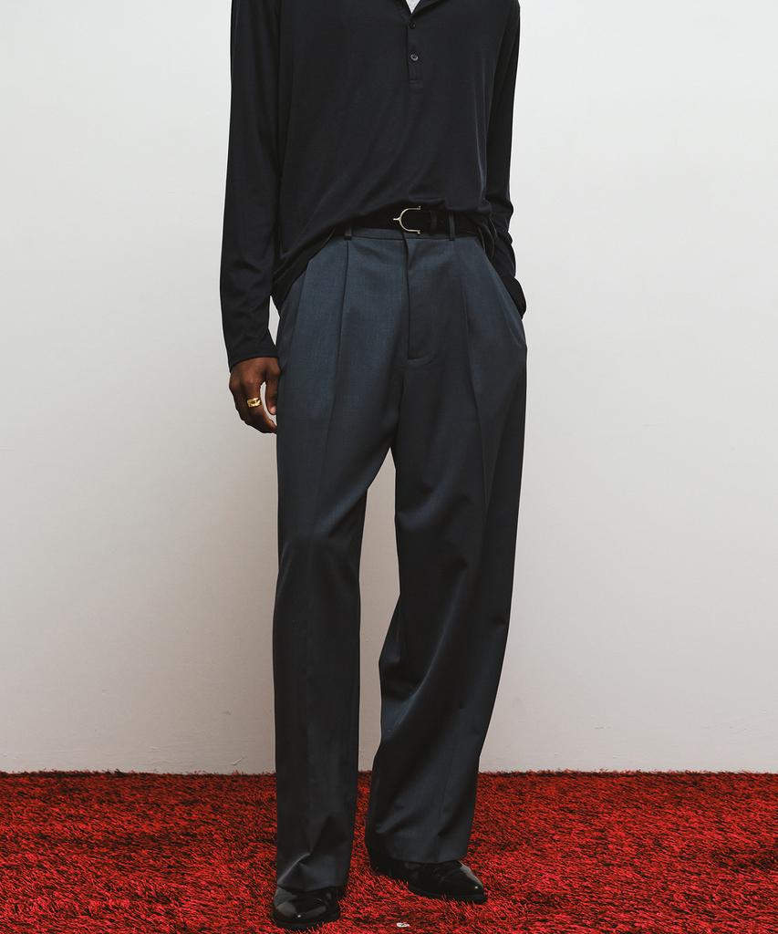 NOIRER Two-Tuck Button Wide Slacks (Gray)